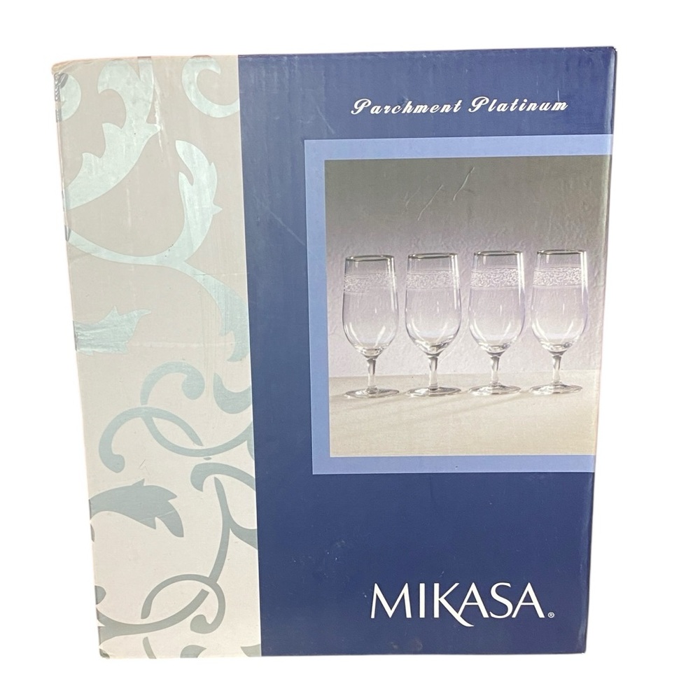 Set of 4 Mikasa Parchment Platinum Clear Iced Beverage Glasses 17 Fl Oz NWT
